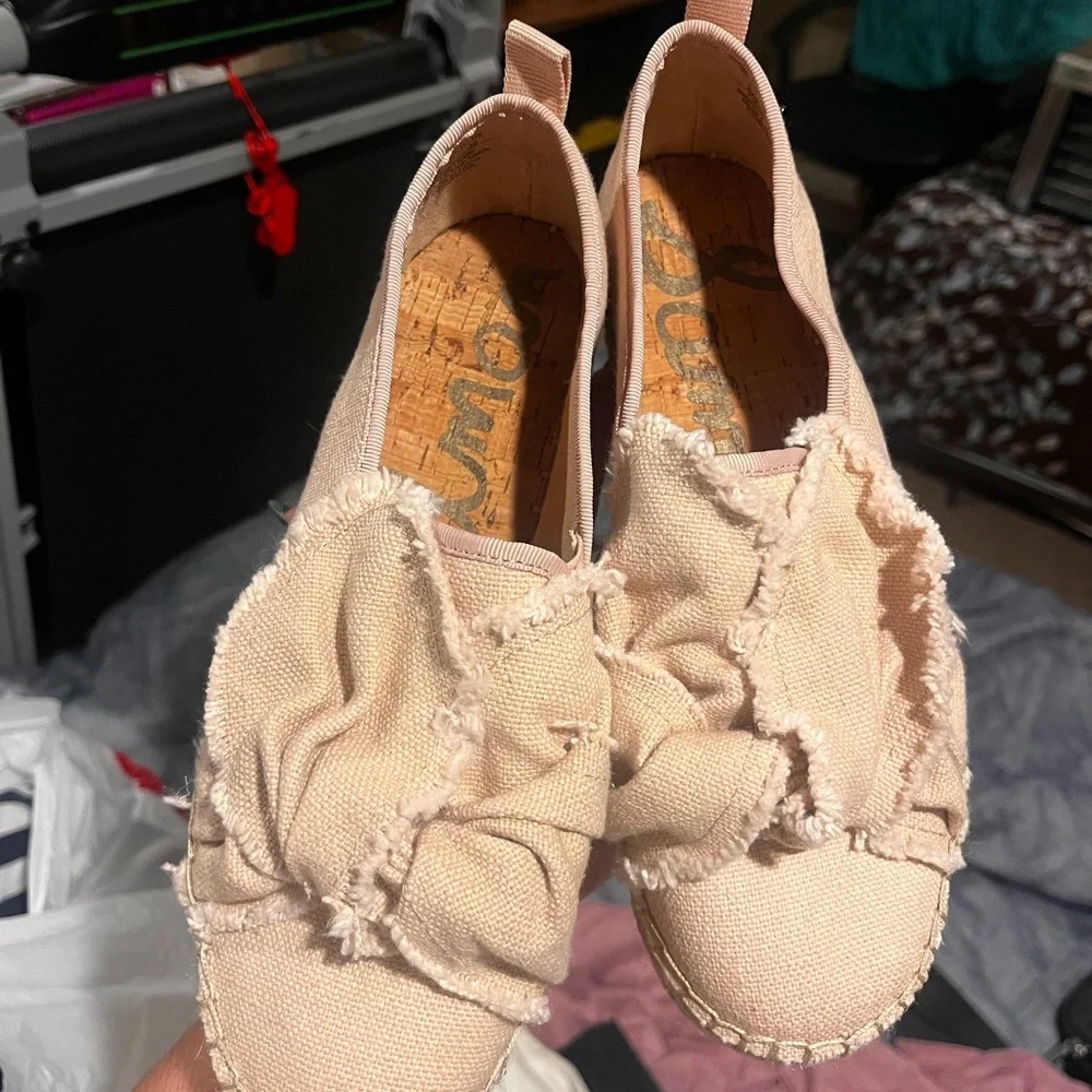 Sam Edelman Blush Pink Canvas Espadrille Platform Slip-Ons